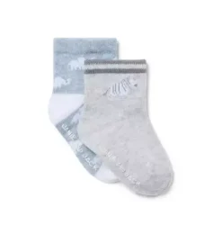 Janie and Jack Shoes & Accessories-Baby Animal Friends Sock Set soft blue heather elephant and earl grey heather zebra