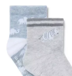 Janie and Jack Shoes & Accessories-Baby Animal Friends Sock Set soft blue heather elephant and earl grey heather zebra