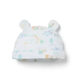 Janie and Jack Shoes & Accessories-Baby Animal Friends Toile Bear Ear Beanie jet ivory animal friends toile
