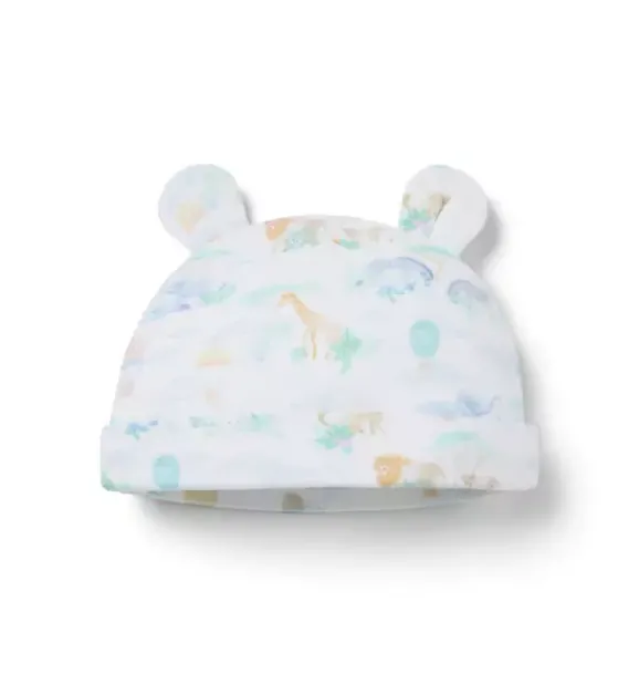 Janie and Jack Shoes & Accessories-Baby Animal Friends Toile Bear Ear Beanie jet ivory animal friends toile