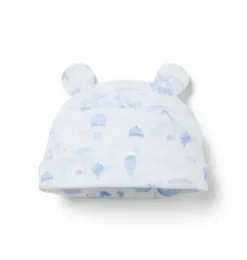 Janie and Jack Shoes & Accessories|Shoes & Accessories-Baby Animal Friends Toile Bear Ear Beanie light blue animal friends toile