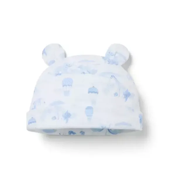 Janie and Jack Shoes & Accessories|Shoes & Accessories-Baby Animal Friends Toile Bear Ear Beanie light blue animal friends toile