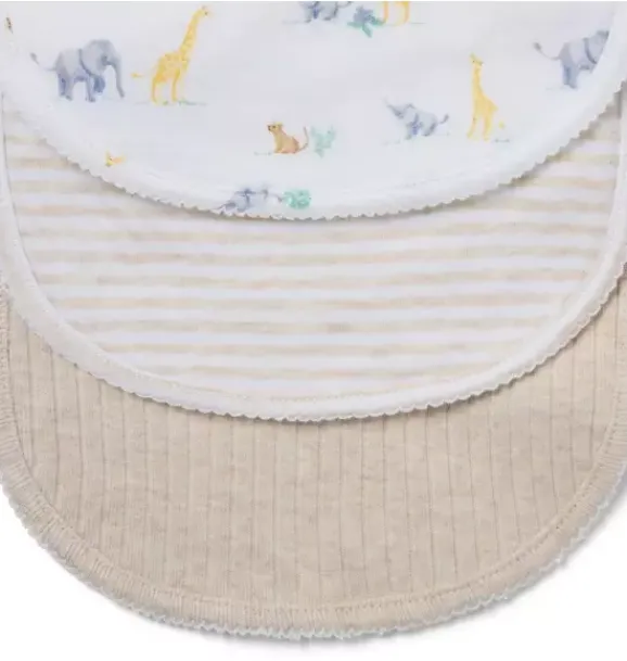 Janie and Jack Online Exclusives|Shoes & Accessories-Baby Bib 3-Pack fluffy bunny heather, jet ivory animal friends toile and jet ivory stripe