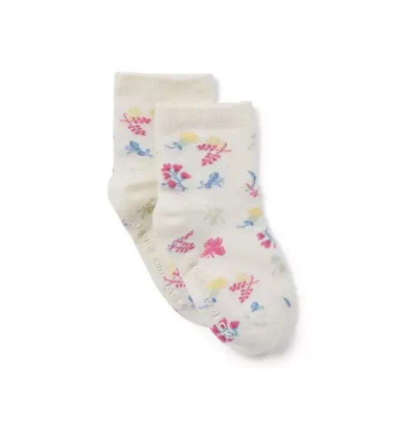 Janie and Jack Shoes & Accessories-Baby Bug Floral Sock seashell ecru bug floral
