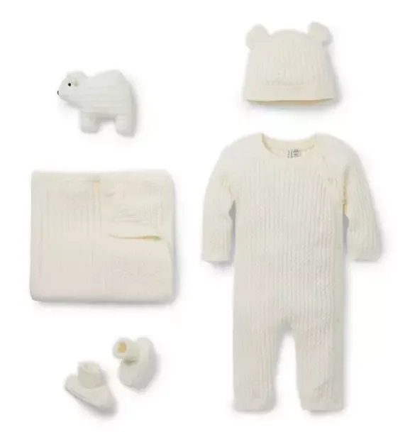 Janie and Jack Sets|Sets-Baby Bundle of Love Cable Knit Gift Set cream and sugar