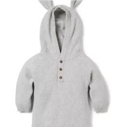 Janie and Jack One-pieces & Rompers|One-pieces & Rompers-Baby Bunny Ear Hooded One-Piece earl grey heather