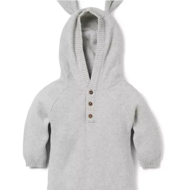 Janie and Jack One-pieces & Rompers|One-pieces & Rompers-Baby Bunny Ear Hooded One-Piece earl grey heather