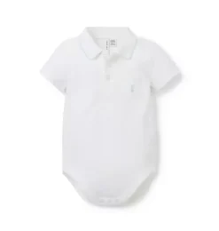 Janie and Jack Tops & Bodysuits-Baby Bunny Pique Polo Bodysuit white