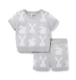 Janie and Jack Sets-Baby Bunny Sweater Matching Set earl grey heather bunny