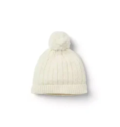 Janie and Jack Shoes & Accessories|Shoes & Accessories-Baby Cable Knit Pom Beanie cream and sugar