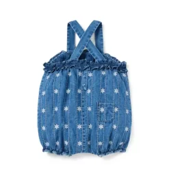 Janie and Jack Online Exclusives|One-pieces & Rompers-Baby Chambray Embroidered Floral Romper poxie medium wash