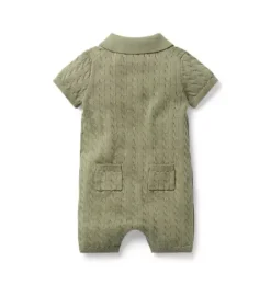 Janie and Jack Online Exclusives|One-pieces & Rompers-Baby Collared Cable Knit Romper olive