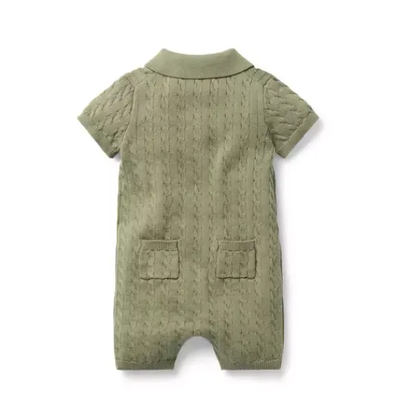 Janie and Jack Online Exclusives|One-pieces & Rompers-Baby Collared Cable Knit Romper olive