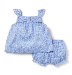 Janie and Jack Sets-Baby Ditsy Floral Bow Matching Set blue ripple ditsy floral