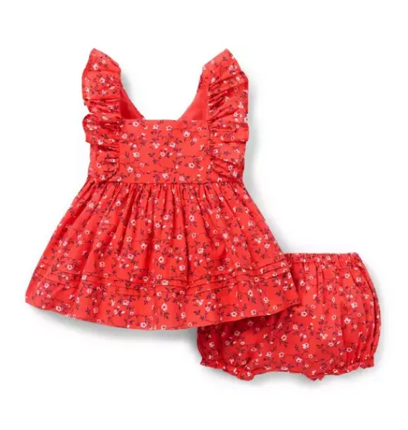 Janie and Jack Sets-Baby Ditsy Floral Pintuck Matching Set red punch ditsy floral