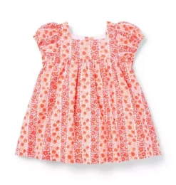 Janie and Jack Dresses-Baby Ditsy Floral Puff Sleeve Dress vibrant poppy ditsy floral
