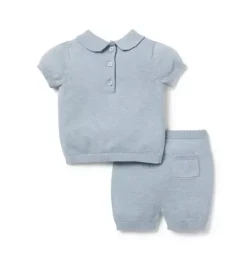 Janie and Jack Sets-Baby Elephant Matching Sweater Set soft blue heather