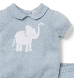 Janie and Jack Sets-Baby Elephant Matching Sweater Set soft blue heather