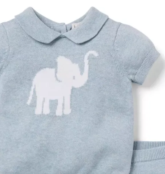 Janie and Jack Sets-Baby Elephant Matching Sweater Set soft blue heather