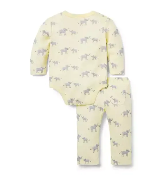 Janie and Jack Sets|Sets-Baby Elephant Wrap Matching Set butter yellow elephant
