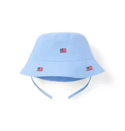 Janie and Jack Accessories|Baby-Baby Embroidered Flag Bucket Hat ocean air heather flag