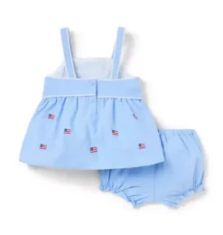 Janie and Jack Sets-Baby Embroidered Flag Matching Set ocean air heather flag