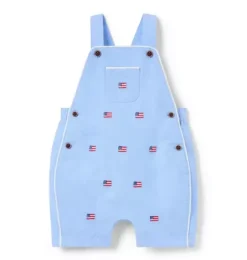 Janie and Jack Pants & Overalls-Baby Embroidered Flag Oxford Overall ocean air heather flag