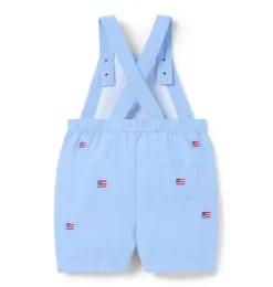 Janie and Jack Pants & Overalls-Baby Embroidered Flag Oxford Overall ocean air heather flag