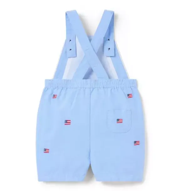 Janie and Jack Pants & Overalls-Baby Embroidered Flag Oxford Overall ocean air heather flag