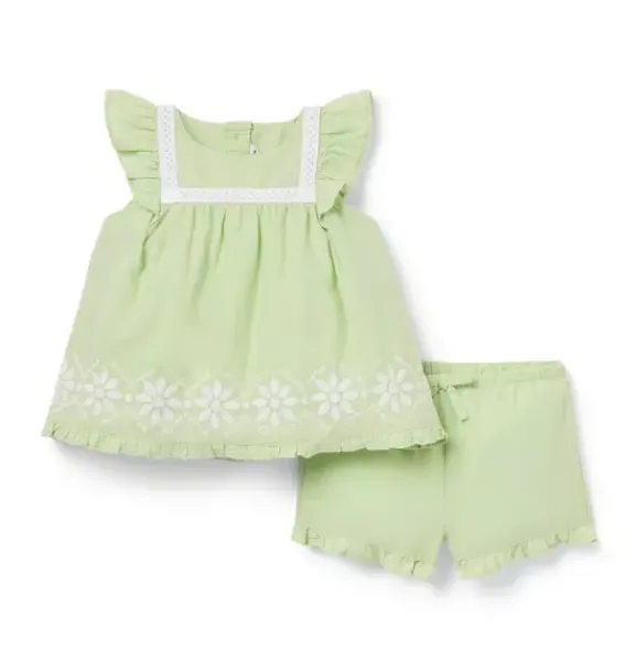 Janie and Jack Sets-Baby Embroidered Floral Matching Set celery field