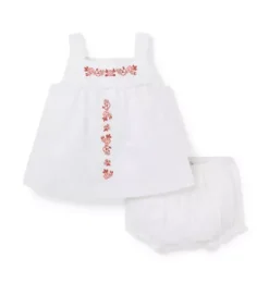 Janie and Jack Sets-Baby Embroidered Floral Matching Set white