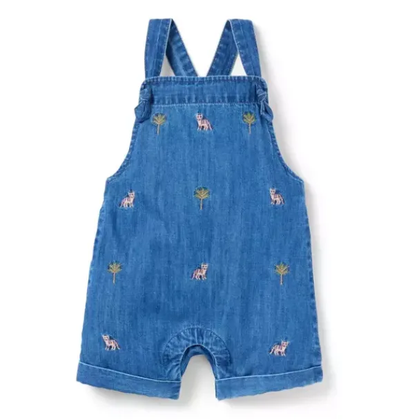 Janie and Jack Online Exclusives|Pants & Overalls-Baby Embroidered Tiger Overall poxie medium wash