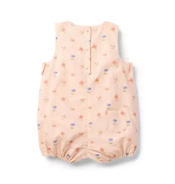 Janie and Jack Online Exclusives|One-pieces & Rompers-Baby Floral Bow Romper peach peony floral