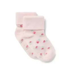 Janie and Jack Shoes & Accessories-Baby Floral Foldover Sock pink blossom floral