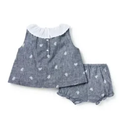 Janie and Jack Sets-Baby Floral Linen-Cotton Matching Set inky blue heather