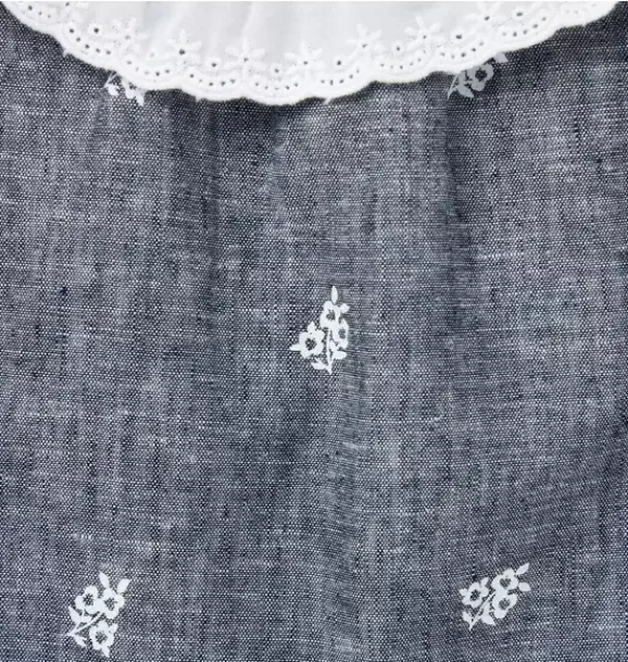 Janie and Jack Sets-Baby Floral Linen-Cotton Matching Set inky blue heather