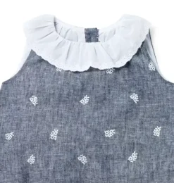 Janie and Jack Sets-Baby Floral Linen-Cotton Matching Set inky blue heather