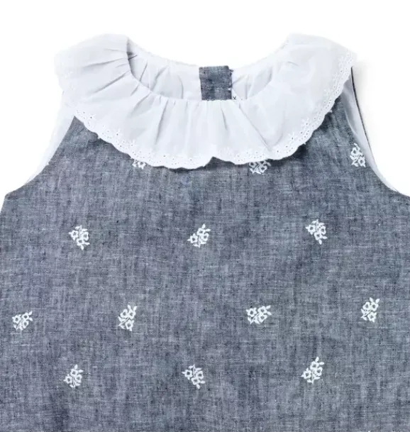 Janie and Jack Sets-Baby Floral Linen-Cotton Matching Set inky blue heather