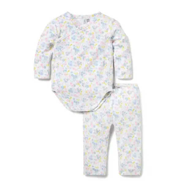 Janie and Jack Sets-Baby Floral Pointelle Wrap Matching Set light blue floral