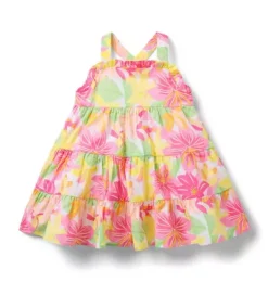 Janie and Jack Dresses-Baby Floral Tiered Dress pink dahlia floral