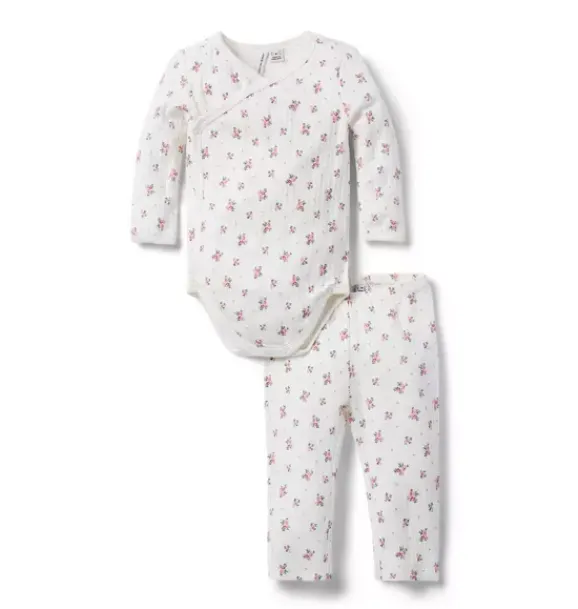 Janie and Jack Sets-Baby Floral Wrap Matching Set jet ivory floral
