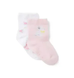 Janie and Jack Shoes & Accessories-Baby Flower And Bunny Sock 2-Pack white floral and pale pink bunny
