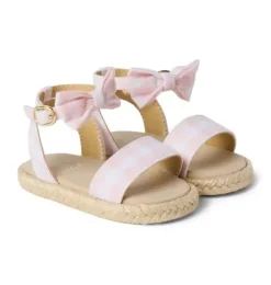 Janie and Jack Shoes & Accessories-Baby Gingham Bow Espadrille Sandal seashell pink gingham