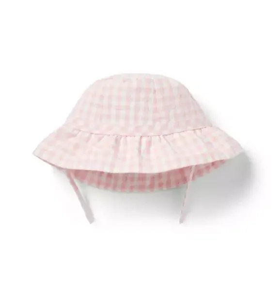 Janie and Jack Accessories|Shoes & Accessories-Baby Gingham Ruffle Sun Hat seashell pink gingham