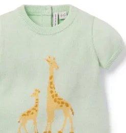 Janie and Jack One-pieces & Rompers|One-pieces & Rompers-Baby Giraffe Knit Romper pale blue