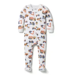 Janie and Jack Baby Pajamas|Family Matching Pajamas-Baby Good Night Footed Pajama In Construction Trucks white construction truck