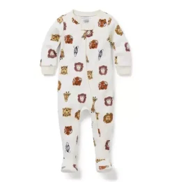 Janie and Jack Baby Pajamas|Family Matching Pajamas-Baby Good Night Footed Pajama In Safari Friends cream safari friends