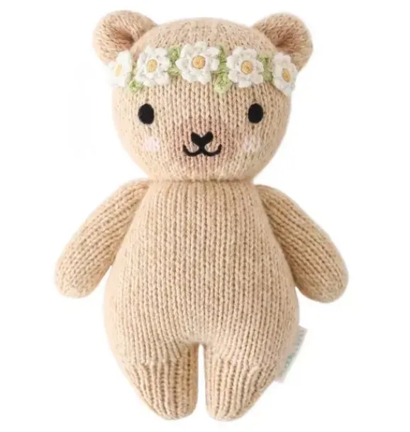 Janie and Jack Stuffed Animals-Baby honey bear (flower crown) light/pastel brown