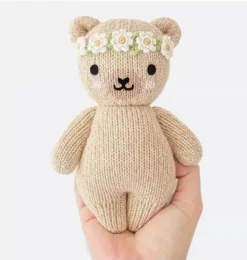 Janie and Jack Stuffed Animals-Baby honey bear (flower crown) light/pastel brown
