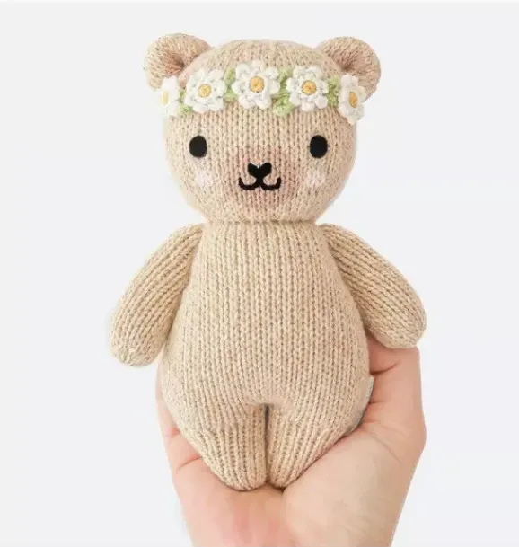 Janie and Jack Stuffed Animals-Baby honey bear (flower crown) light/pastel brown